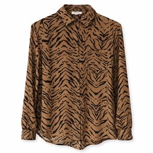 BeachLunchLounge Brown & Black Zebra Print Button-Down Blouse Medium